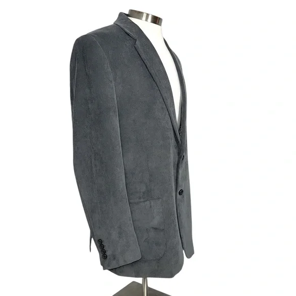 Alan Flusser Gray Corduroy Paisley Lined 2 Button Blazer Jacket Mens XL
